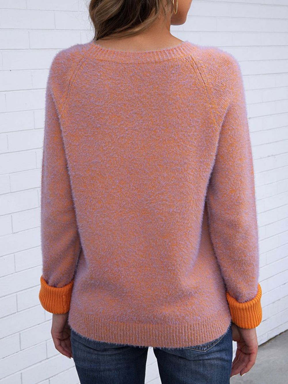 Lässiger Pullover Im Farbblock-Design In Orange