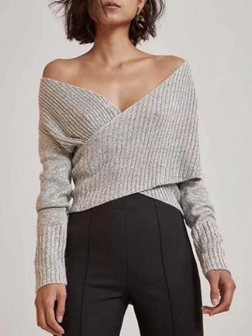 Off-Shoulder-Lady-Hüllen-Langarm-Pullover