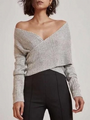 Off-Shoulder-Lady-Hüllen-Langarm-Pullover