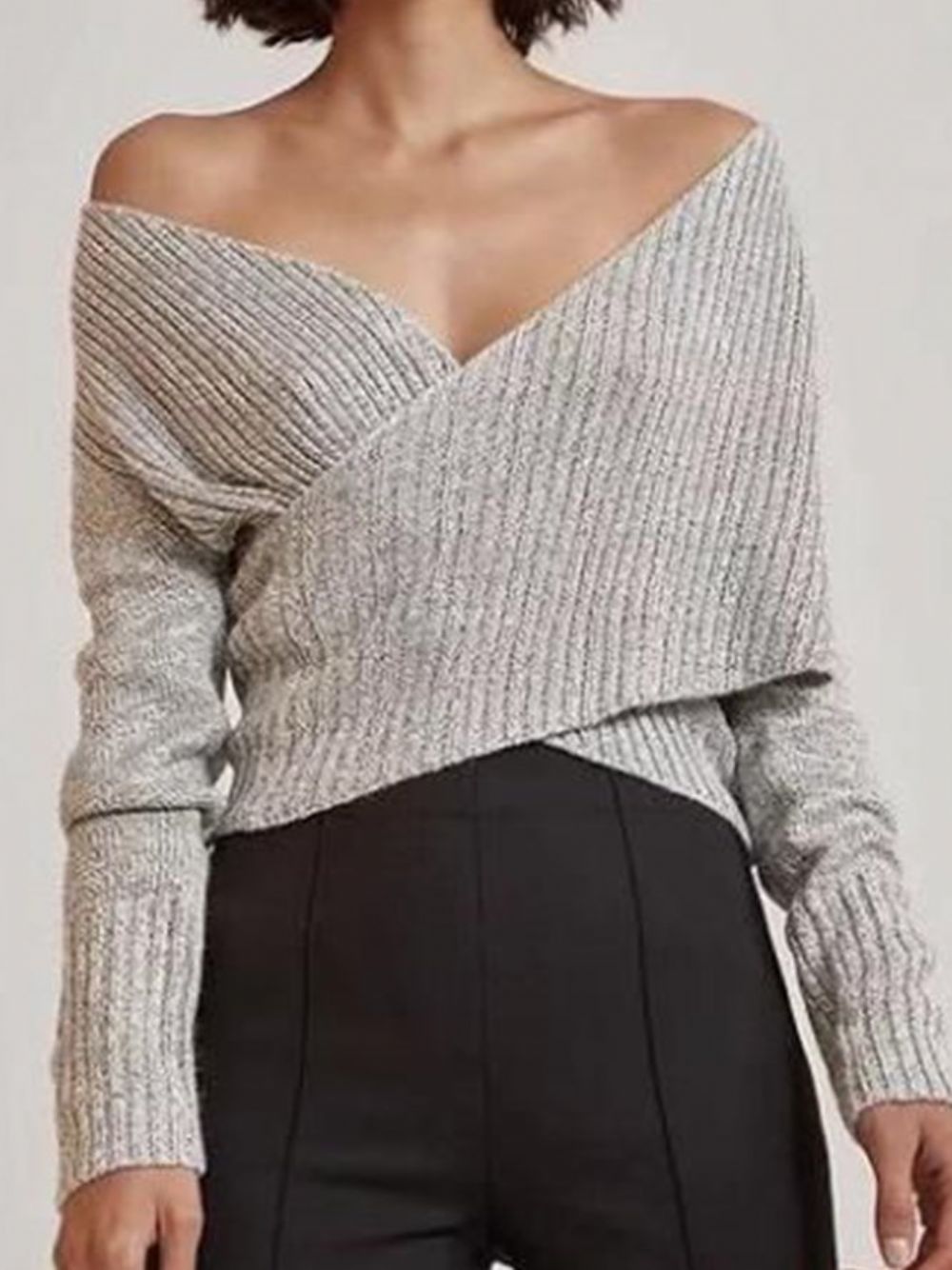 Off-Shoulder-Lady-Hüllen-Langarm-Pullover