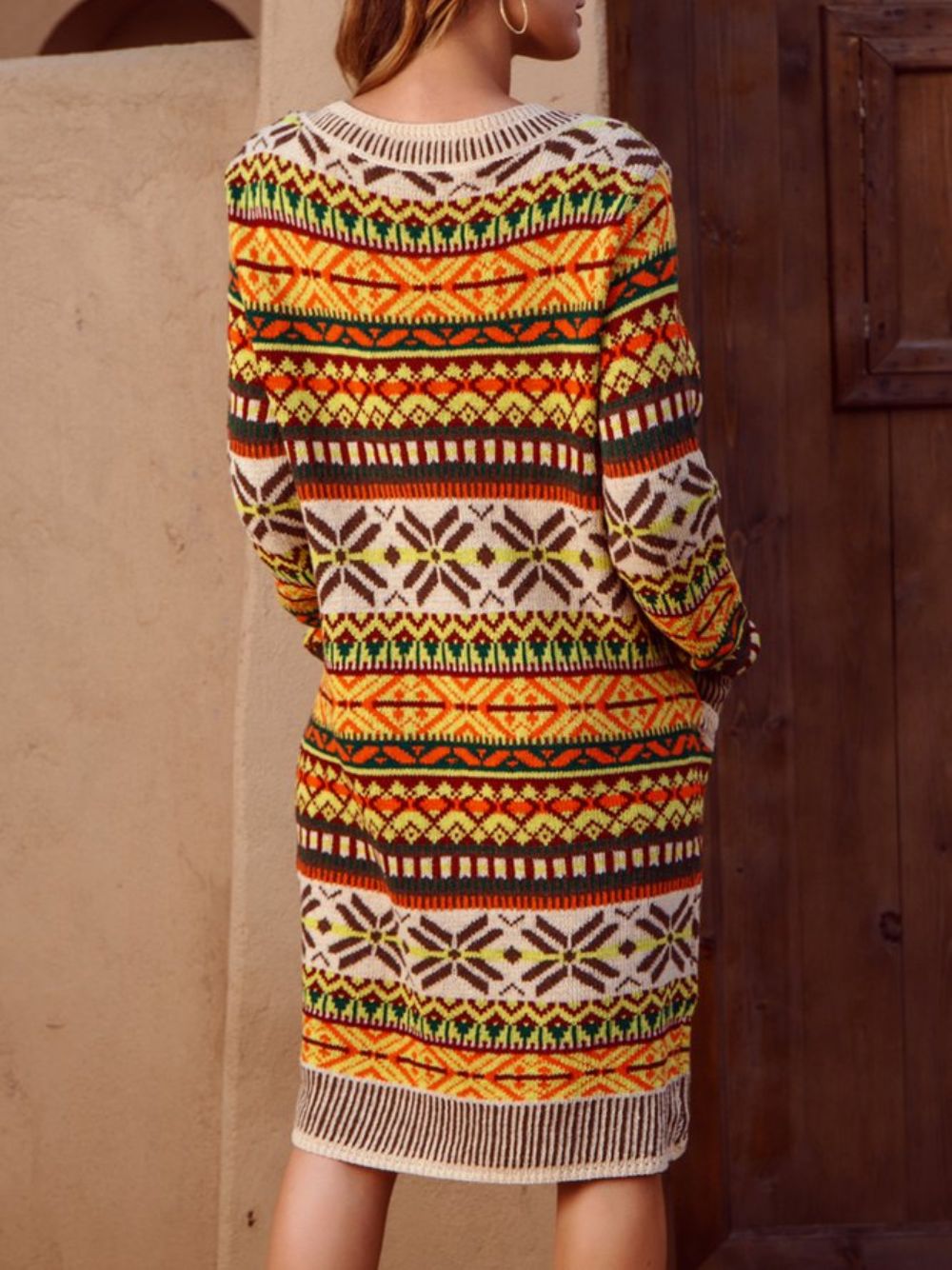 Tribal Langarm-Pullover Mit Rundhalsausschnitt