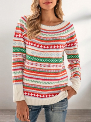 Tribal-Langarmpullover Mit Rundhalsausschnitt