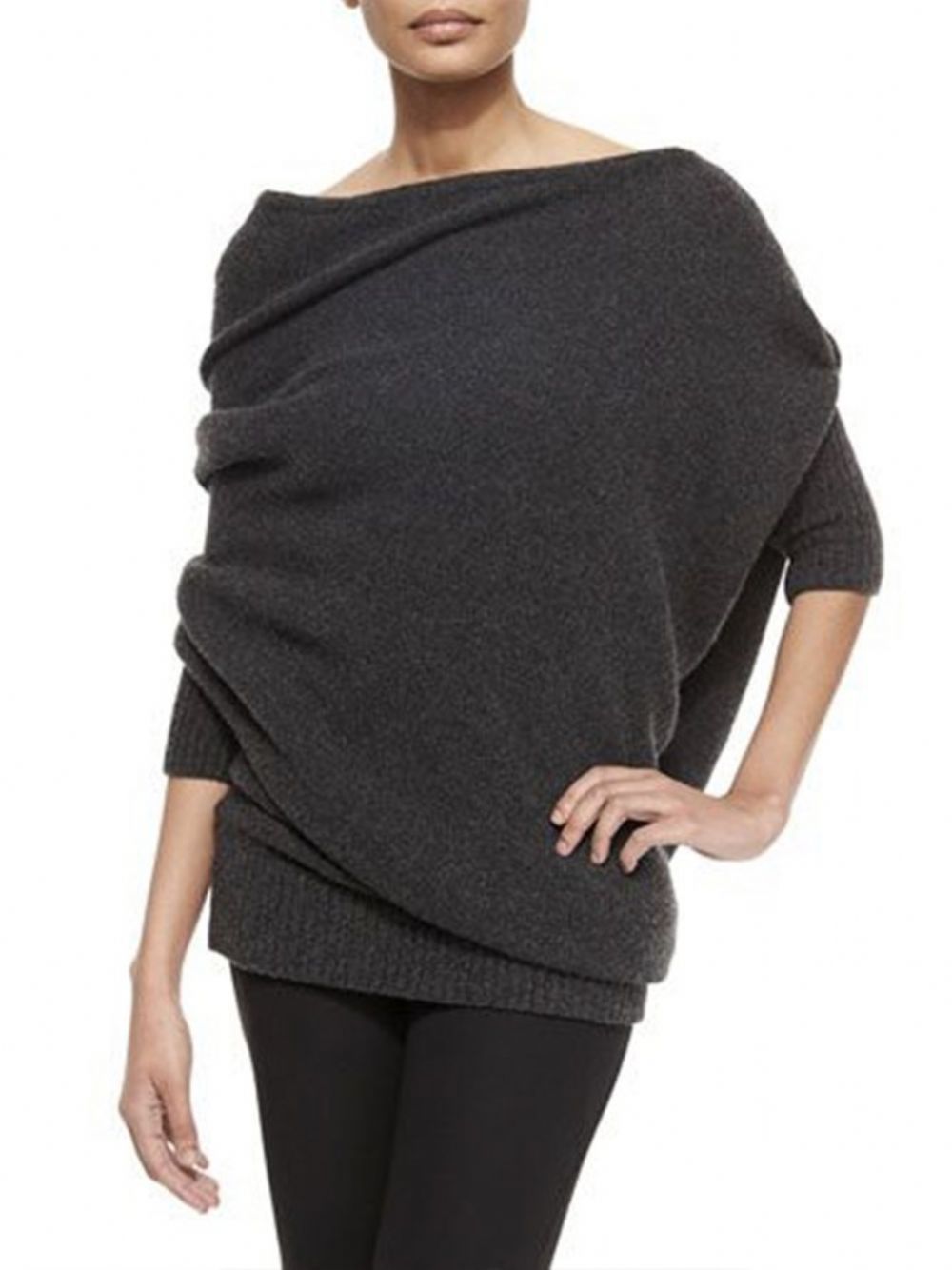 U-Boot-Ausschnitt Langärmliger Daily Black Sweater