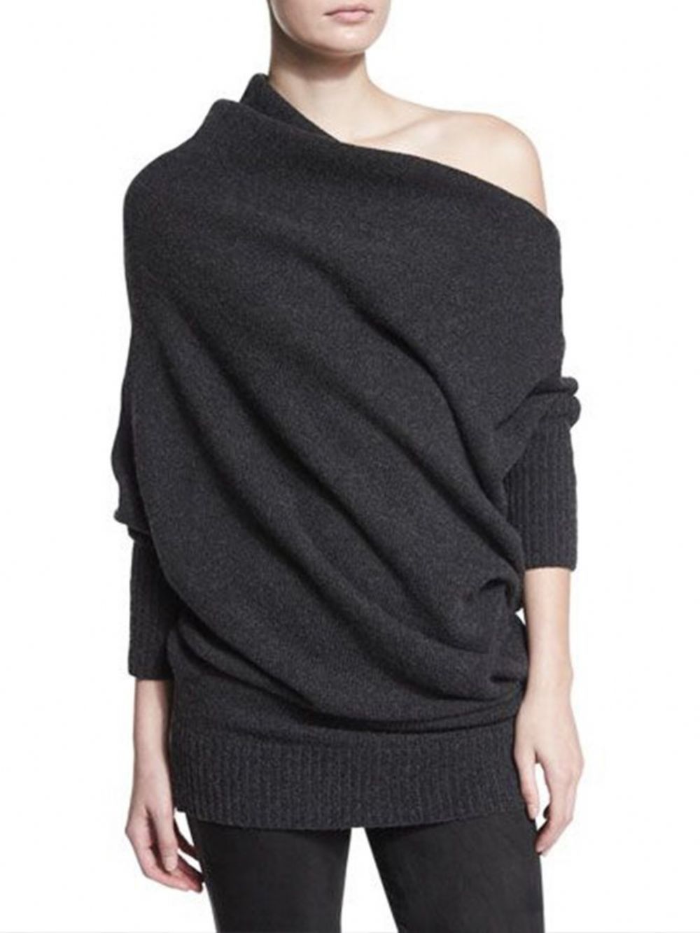 U-Boot-Ausschnitt Langärmliger Daily Black Sweater