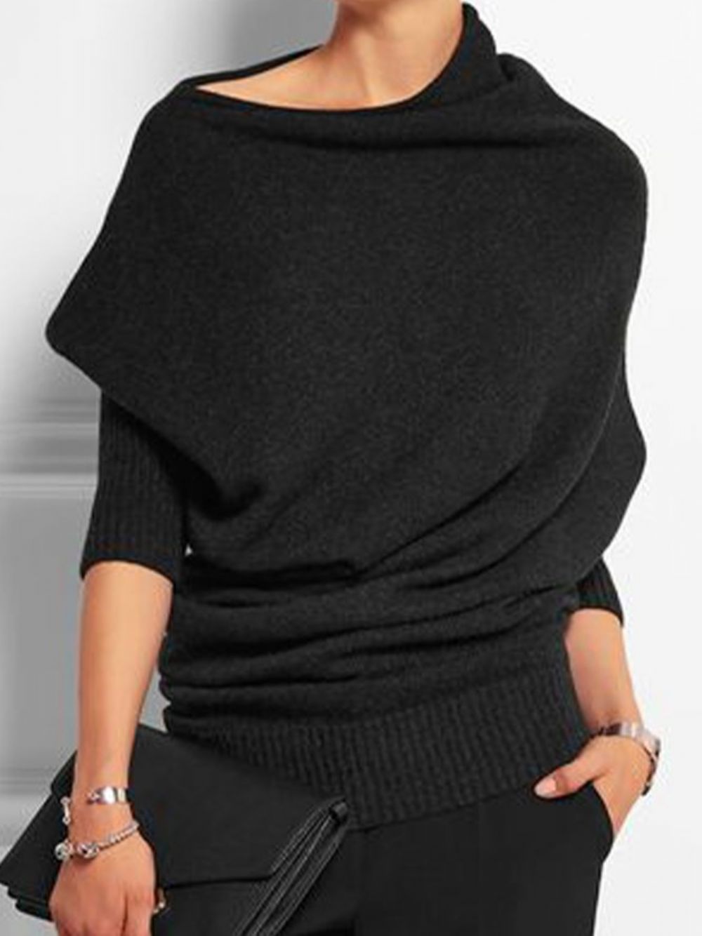 Urban Simple Loose Plain Langarm-Pullover