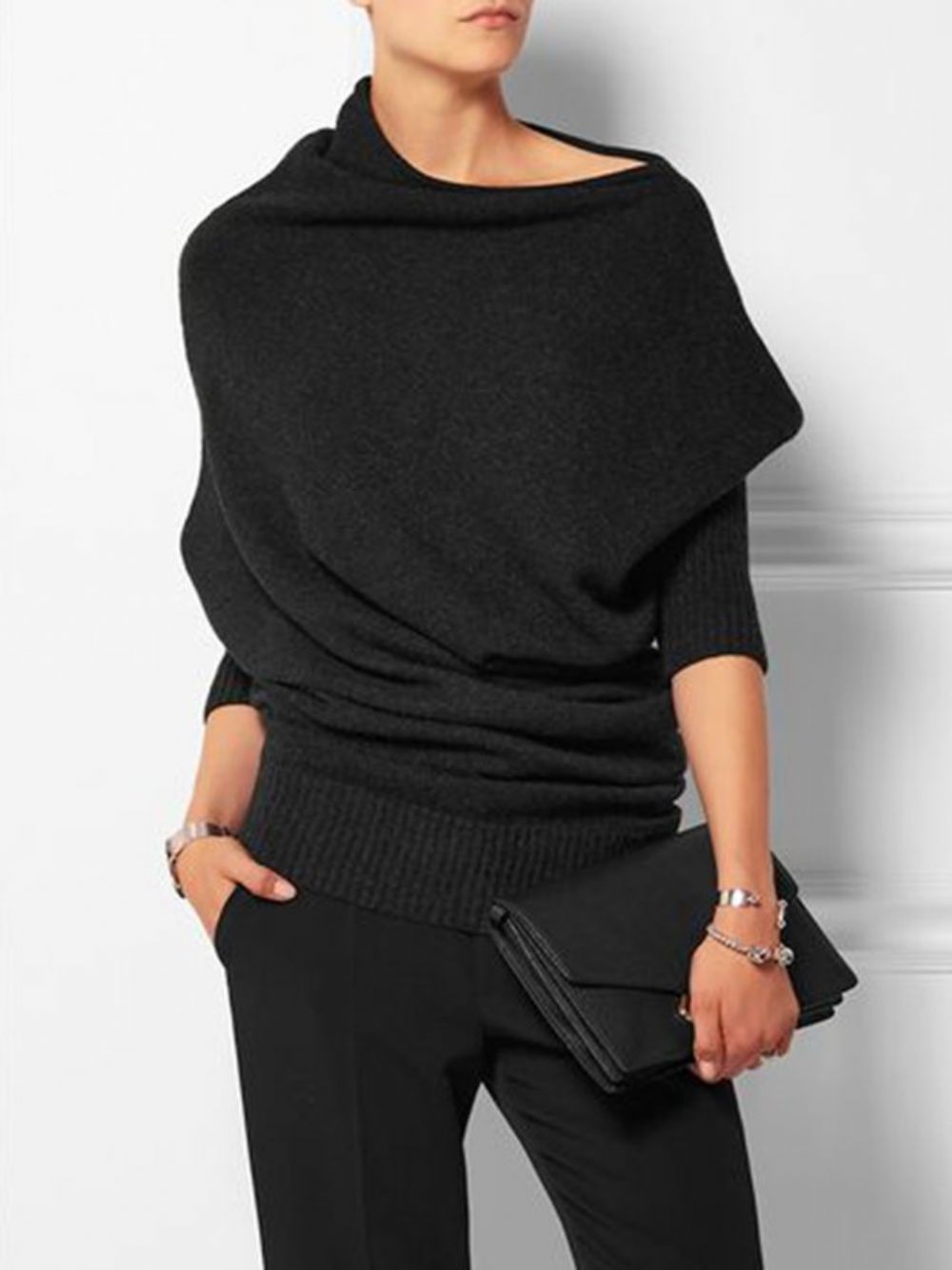 Urban Simple Loose Plain Langarm-Pullover