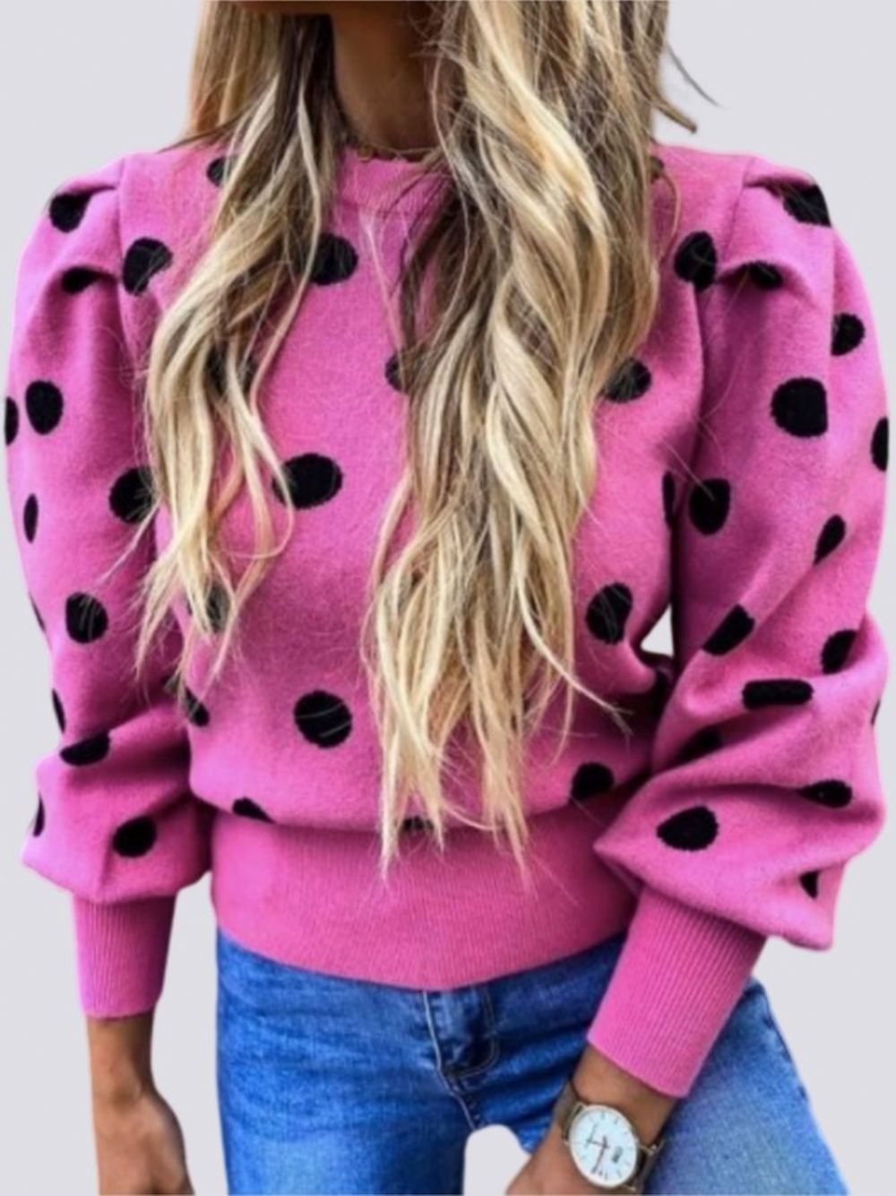 Winter Rundhals Regular Fit Polka Dots Polka Dots Langarm Daily Sweater