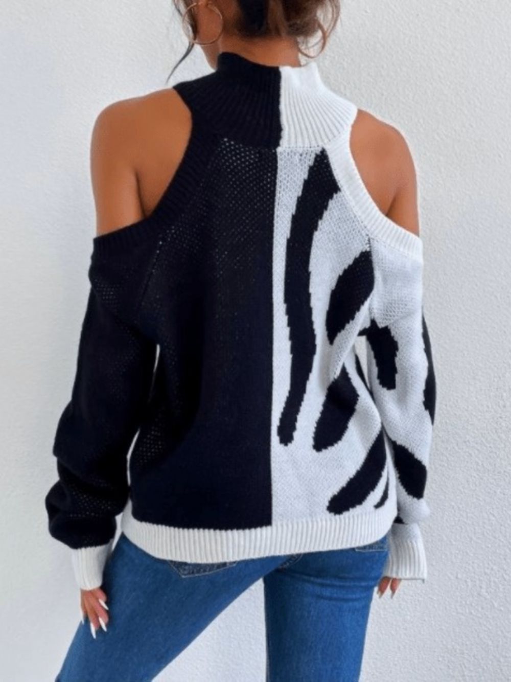 Winter-Zebra-Stehkragen Einfacher Langärmliger Pullover