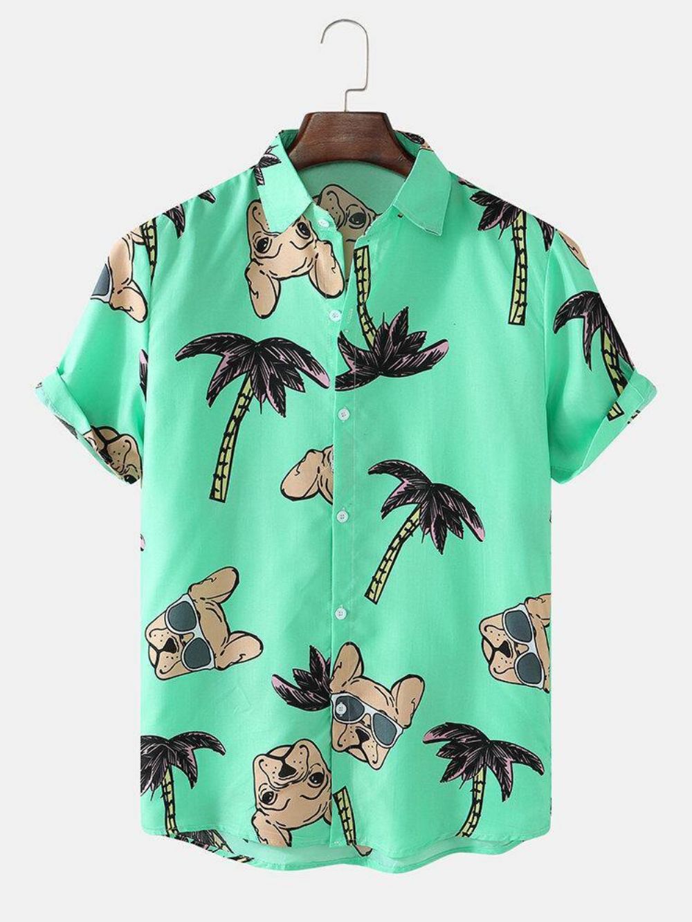 Hawaii Holiday Cartoon Dog & Coconut Tree Print Shirts Für Herren