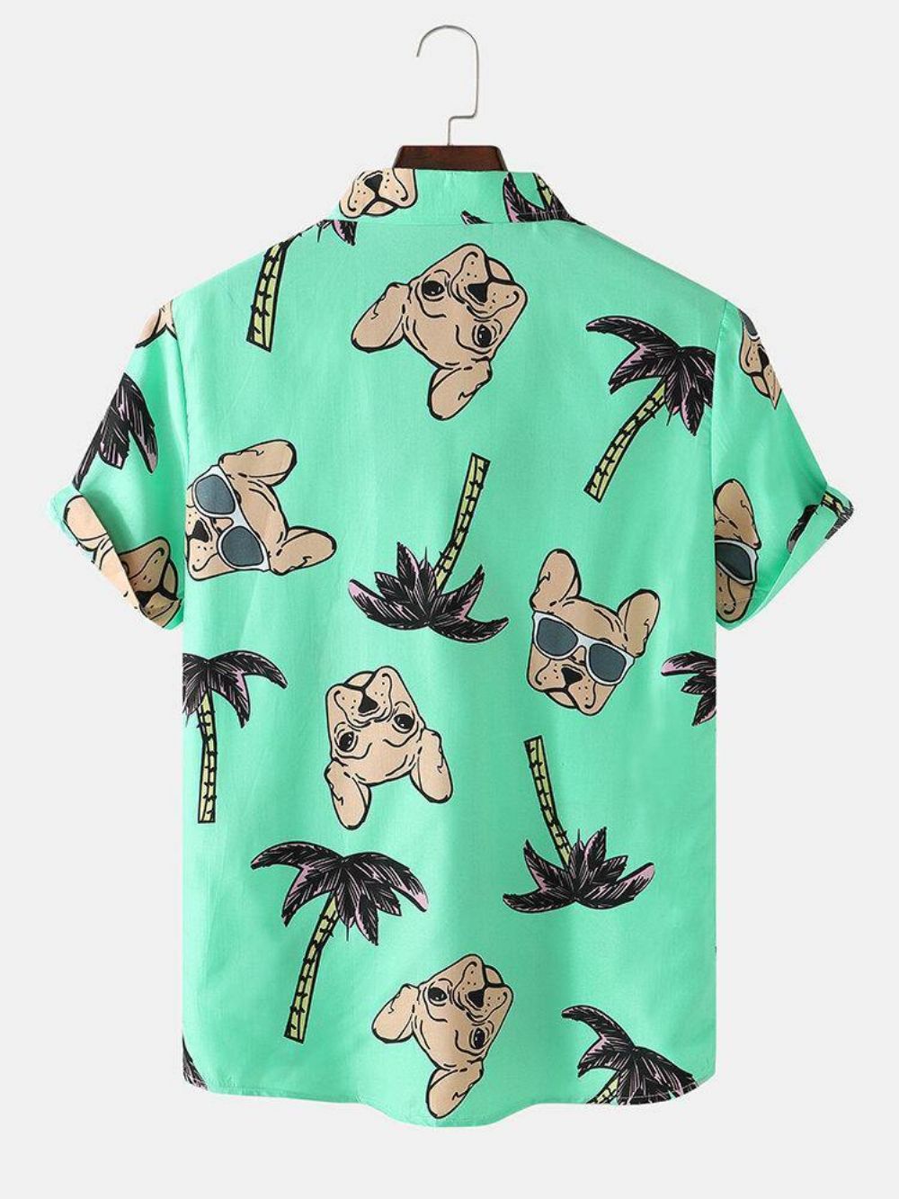 Hawaii Holiday Cartoon Dog & Coconut Tree Print Shirts Für Herren