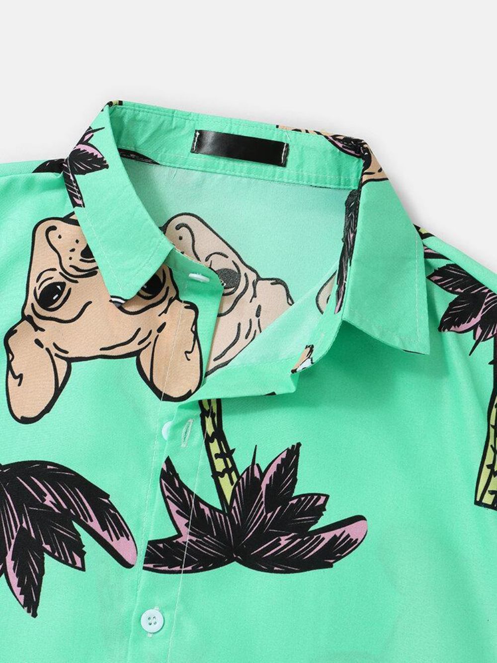 Hawaii Holiday Cartoon Dog & Coconut Tree Print Shirts Für Herren