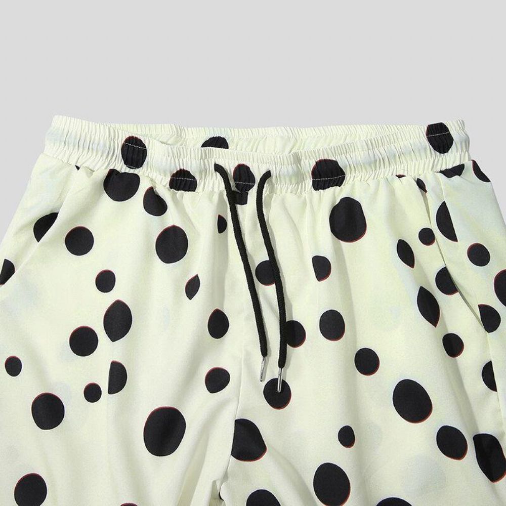 Herren Polka Dot Print Revers Kordelzug Shorts Freizeithemden Shorts