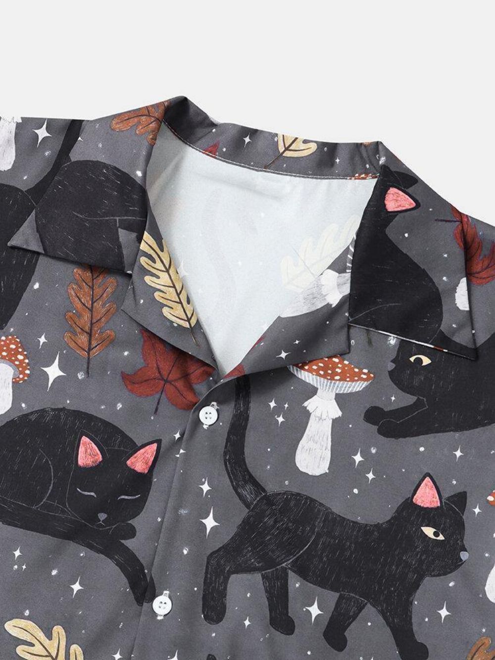 Herrenhemden Mit Reverskragen Und Street Cat & Mushroom Print