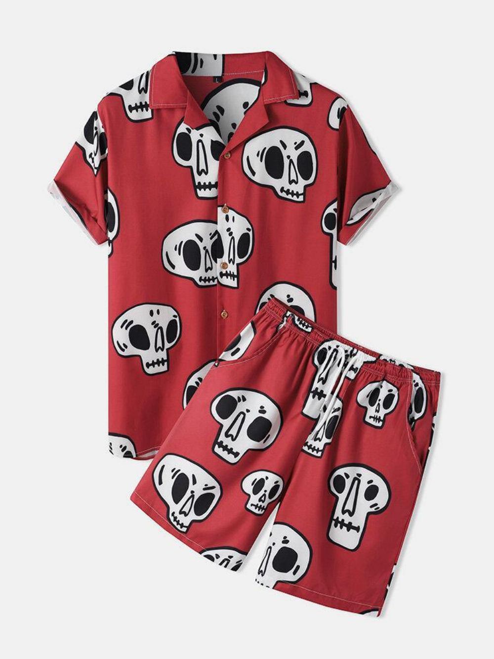 Herrenhemden Mit Skeleton-Print Shorts Zweiteilige Outfits