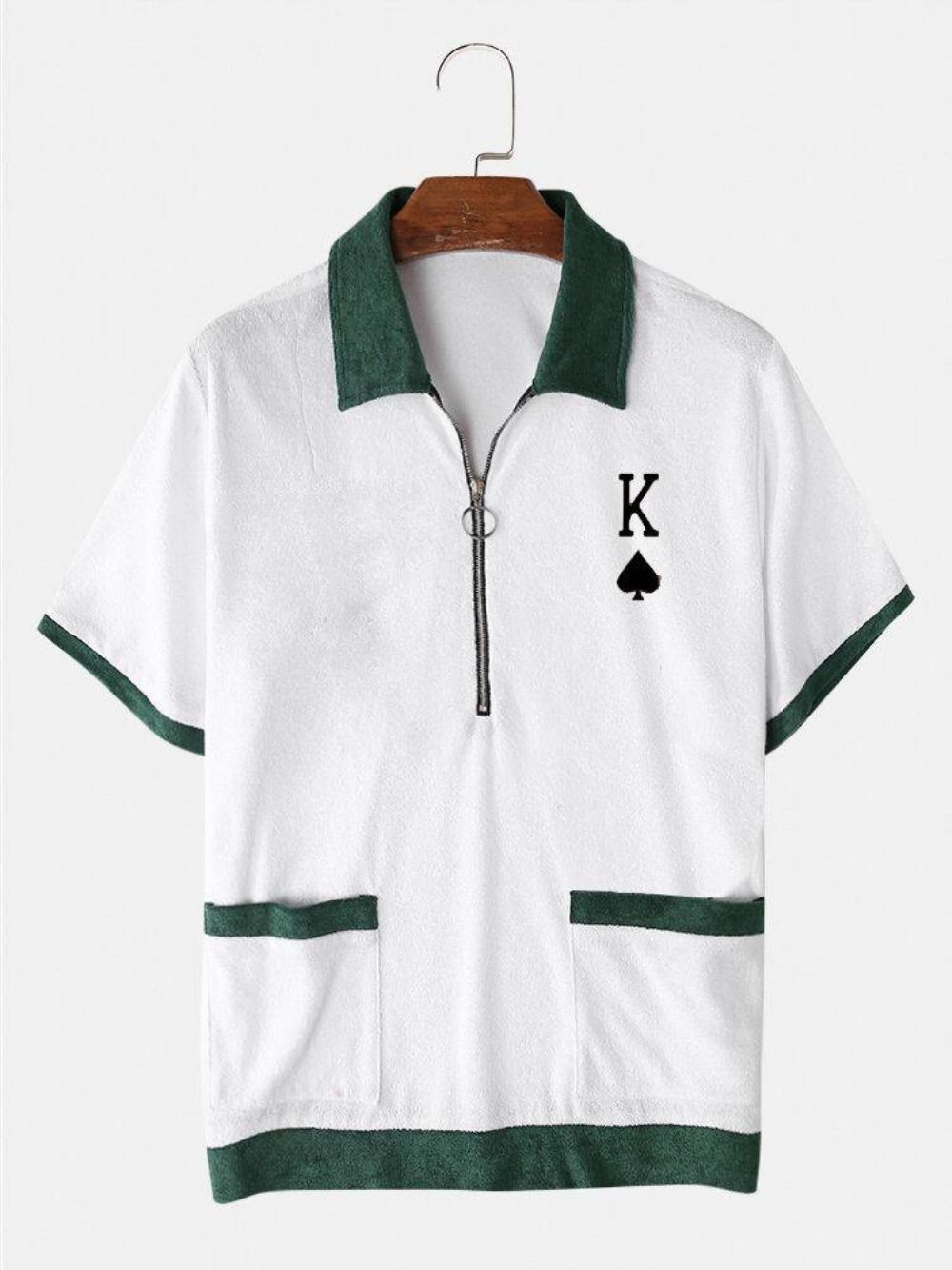 Kausale Frottee-Poker-Stickerei Für Herren Kontrastierende Golf-Shirts Mit Halbem Reißverschluss