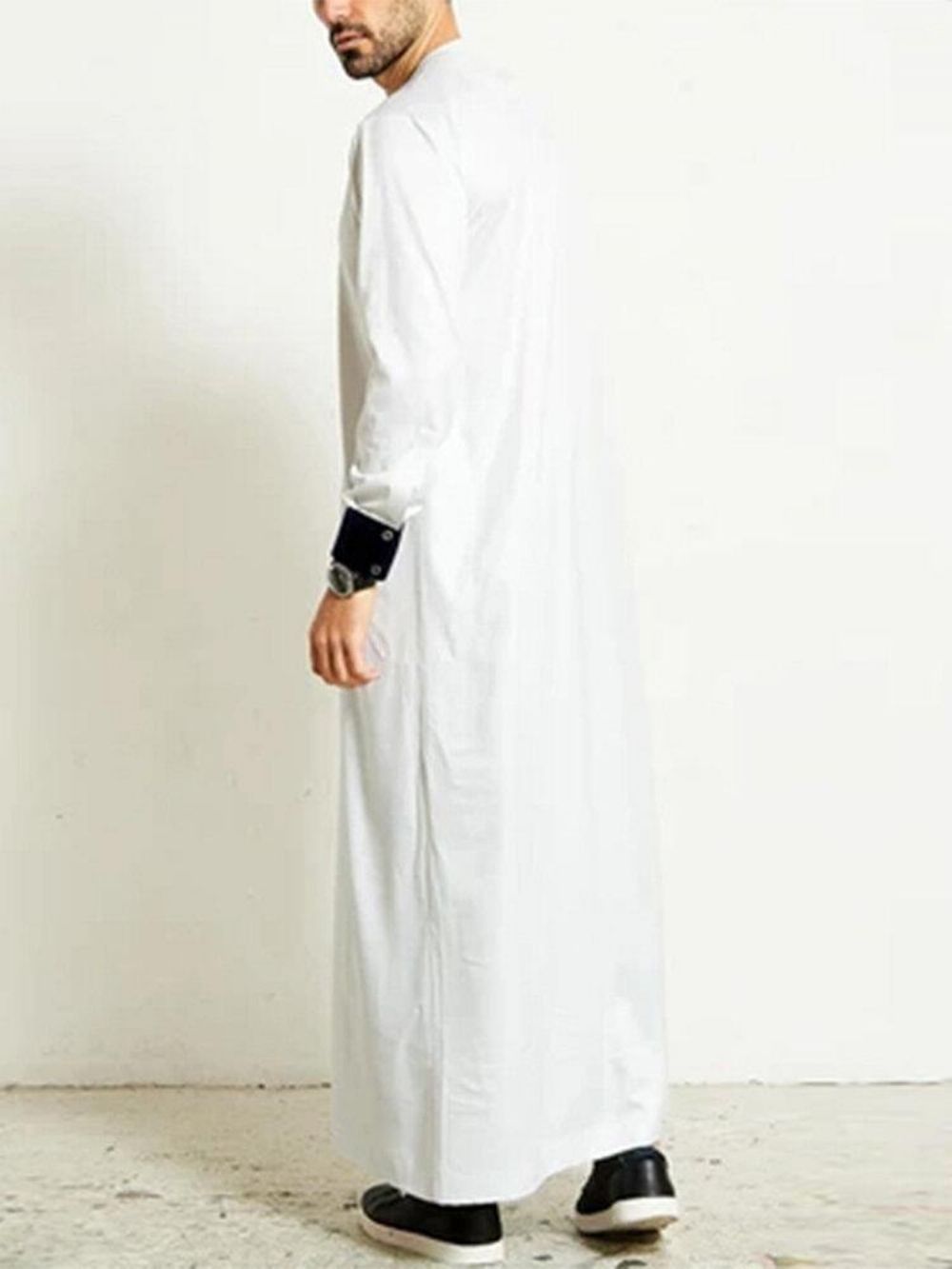 Lässige Langärmlige Kaftan-Robe Für Herren Mit Blumendruck Manschette Reißverschluss Hinten