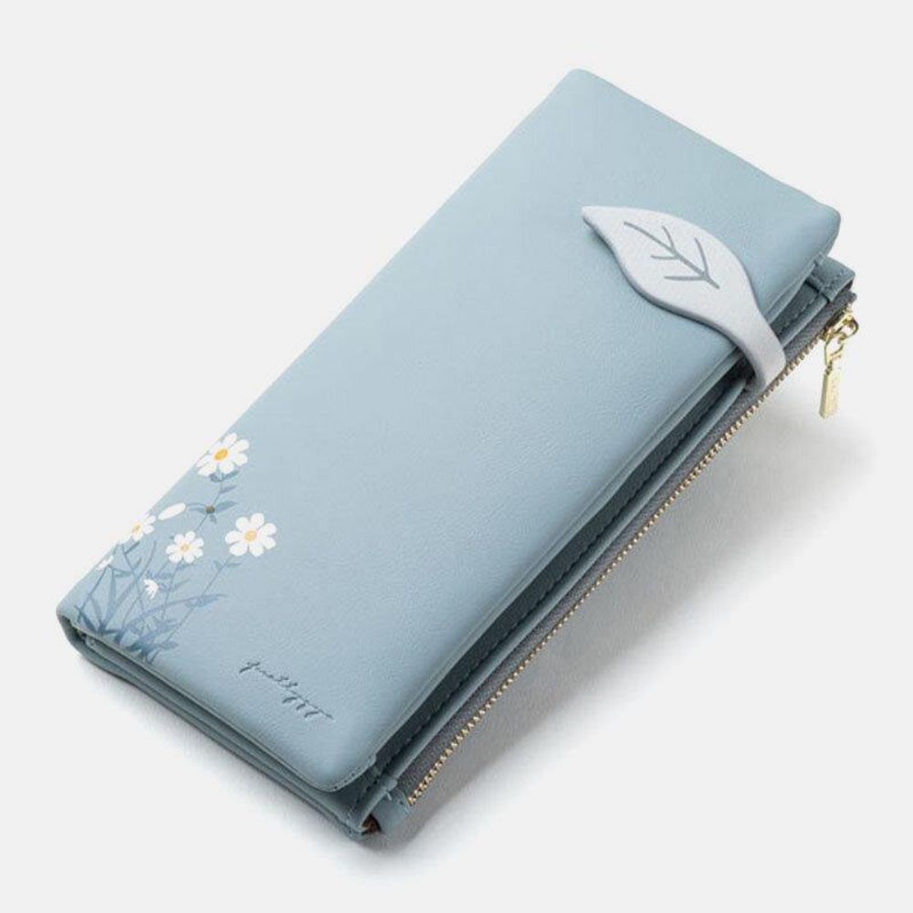 Frauen 13 Kartenfächer Bifold Flower Printed Long Wallet Clutches Bag