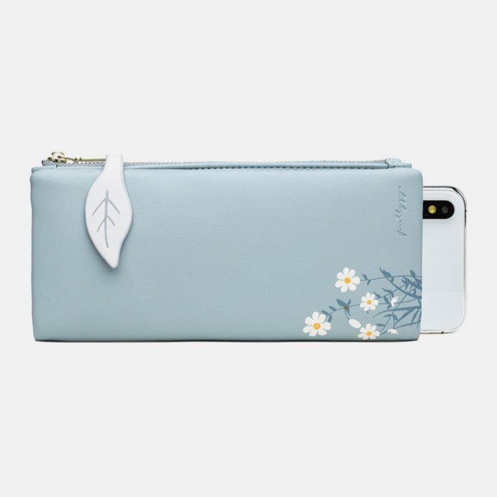 Frauen 13 Kartenfächer Bifold Flower Printed Long Wallet Clutches Bag