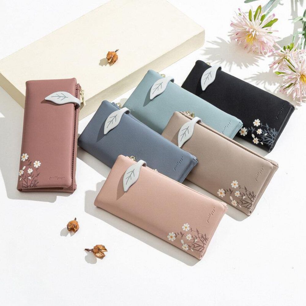 Frauen 13 Kartenfächer Bifold Flower Printed Long Wallet Clutches Bag