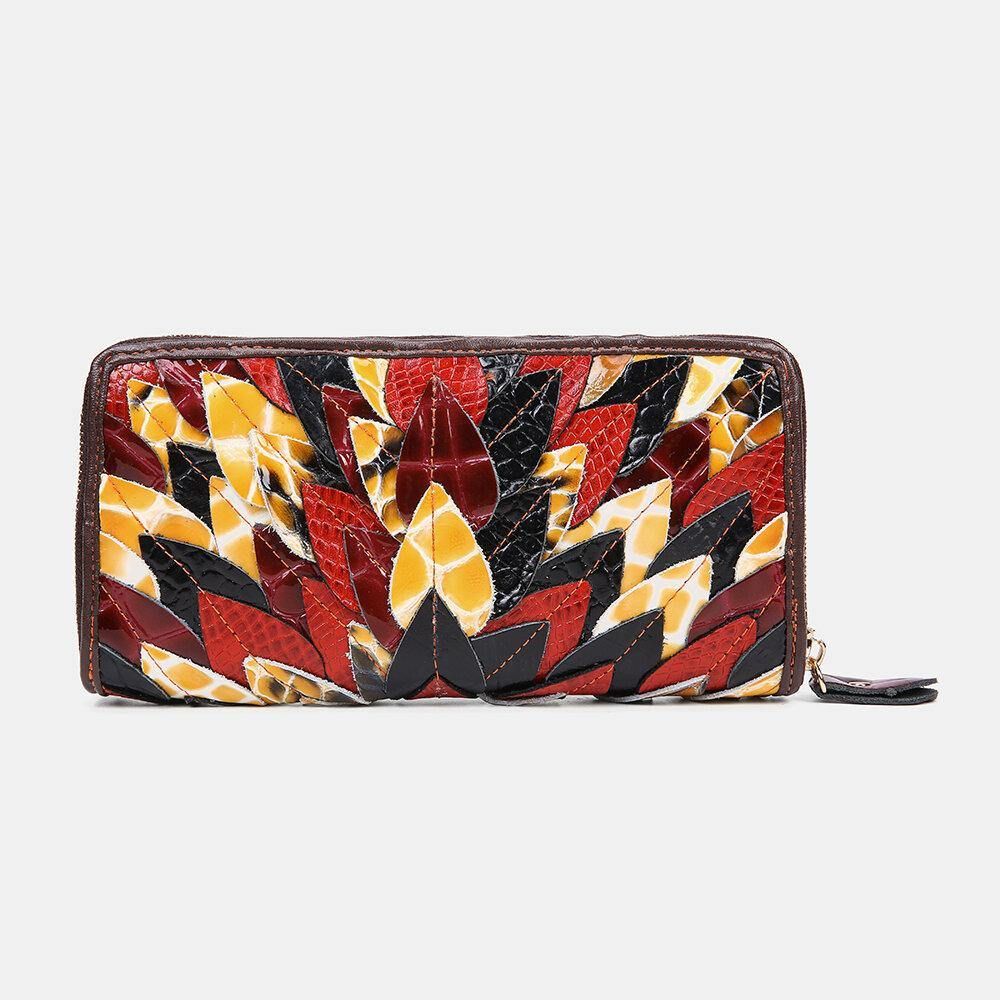 Frauen Echtes Leder Patchwork Vintage Geldbörse Kupplungen Tasche