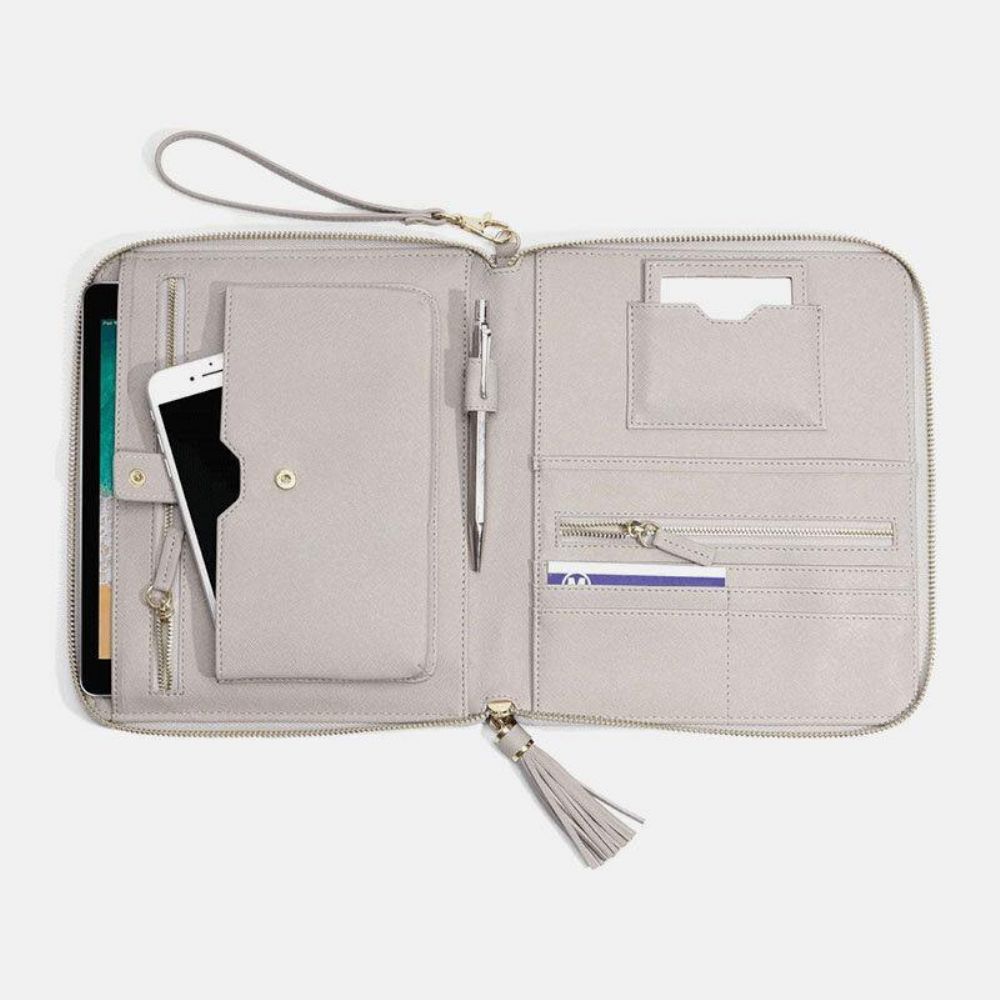 Frauen Leder Volltonfarbe Multifunktions Quaste 6 Kartenfächer Stift Handytasche Clutch Bag